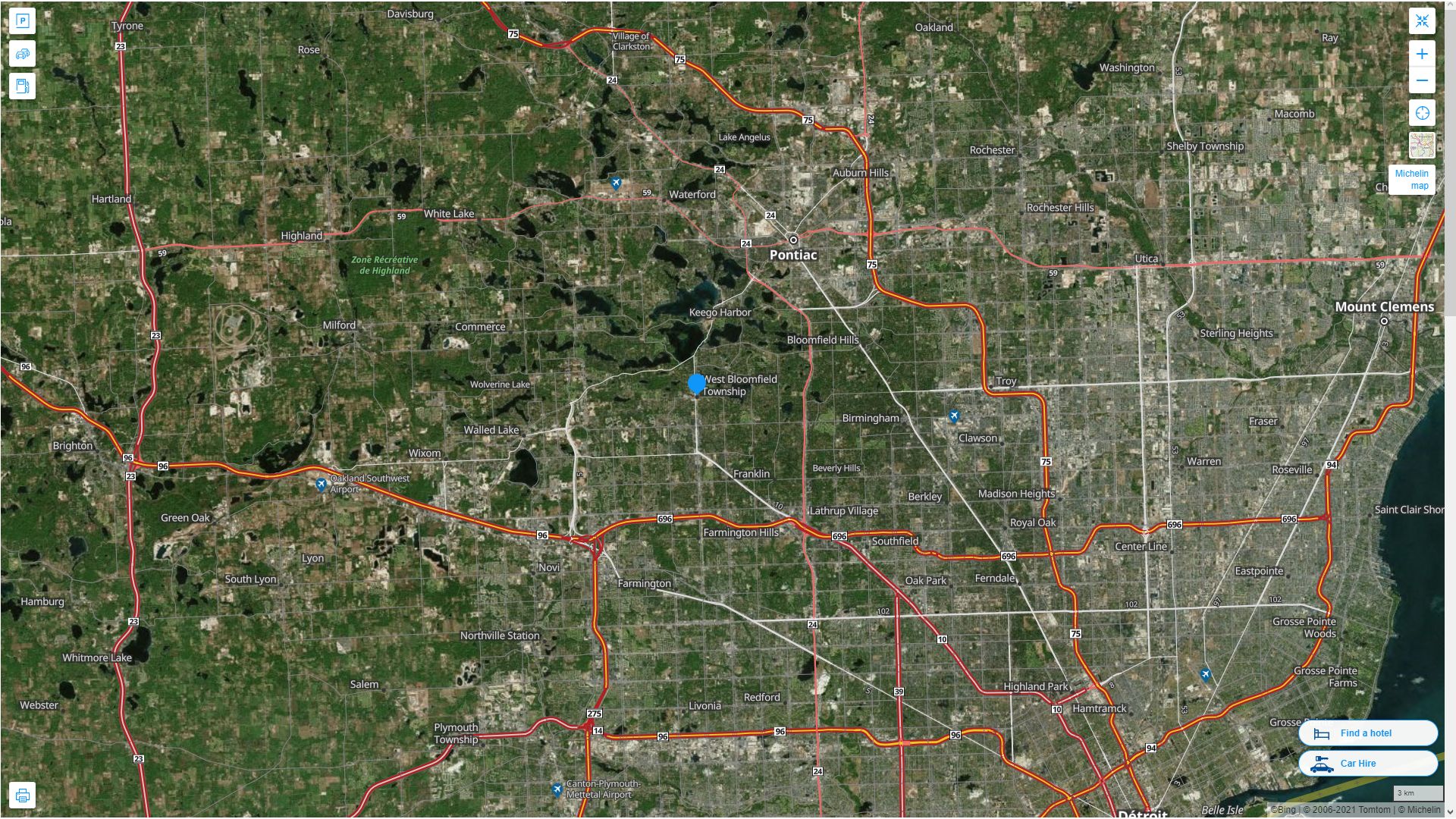 West Bloomfield Township Michigan Highway and Road Map with Satellite View